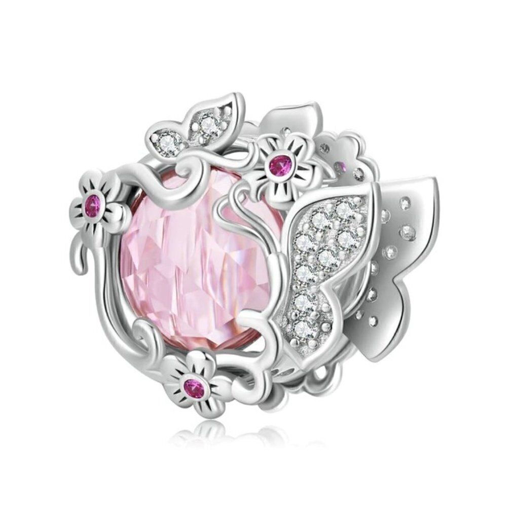 Sterling Silver Cubic Zirconia Butterfly Flower Garden Charm